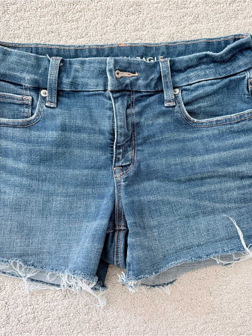 AEO American Eagle Distressed Denim MIDI Cutoff Shorts - Blue